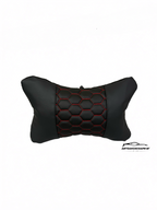 Възглавничка за комфорт и правилна стойка - Черна кожа с червена бродерия тип пчелна пита