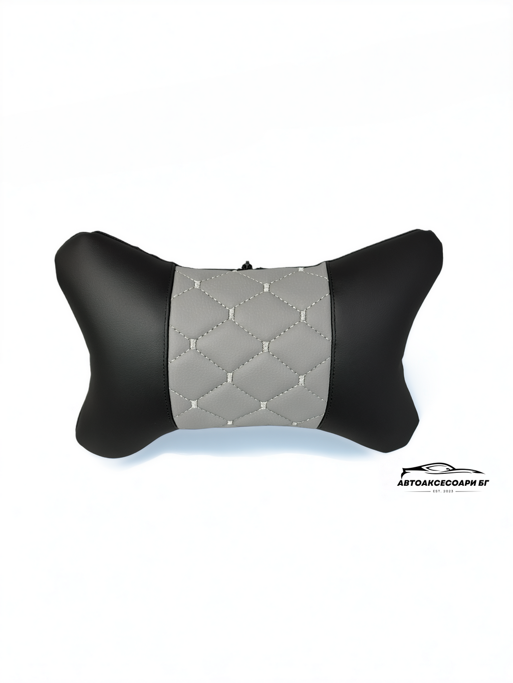 Възглавничка за комфорт и правилна стойка - Черна и сива кожа с бродерия