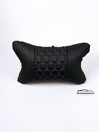 Възглавничка за комфорт и правилна стойка - Черна кожа със синя бродерия тип пчелна пита