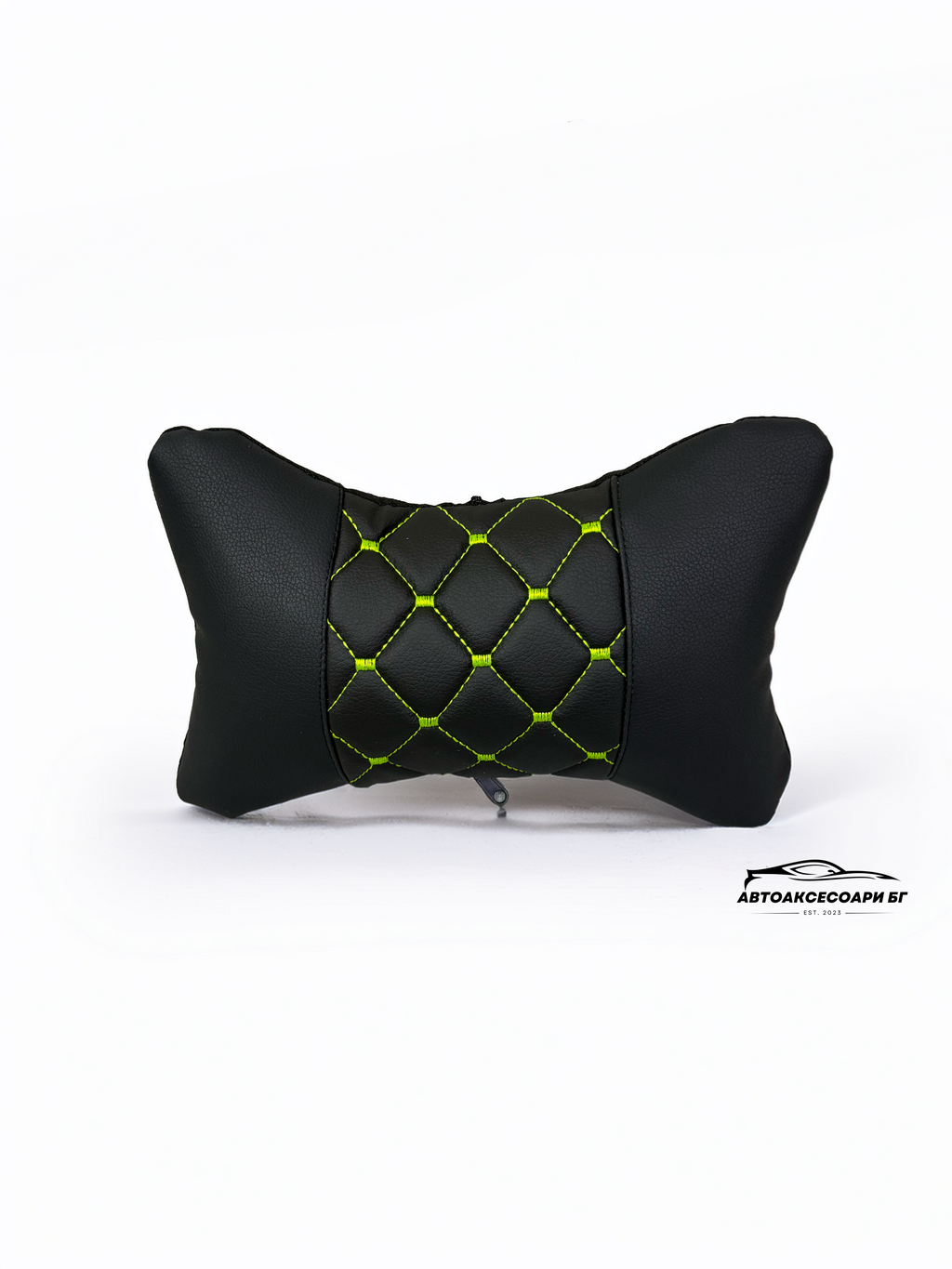 Възглавничка за комфорт и правилна стойка - Черна кожа с жълта бродерия