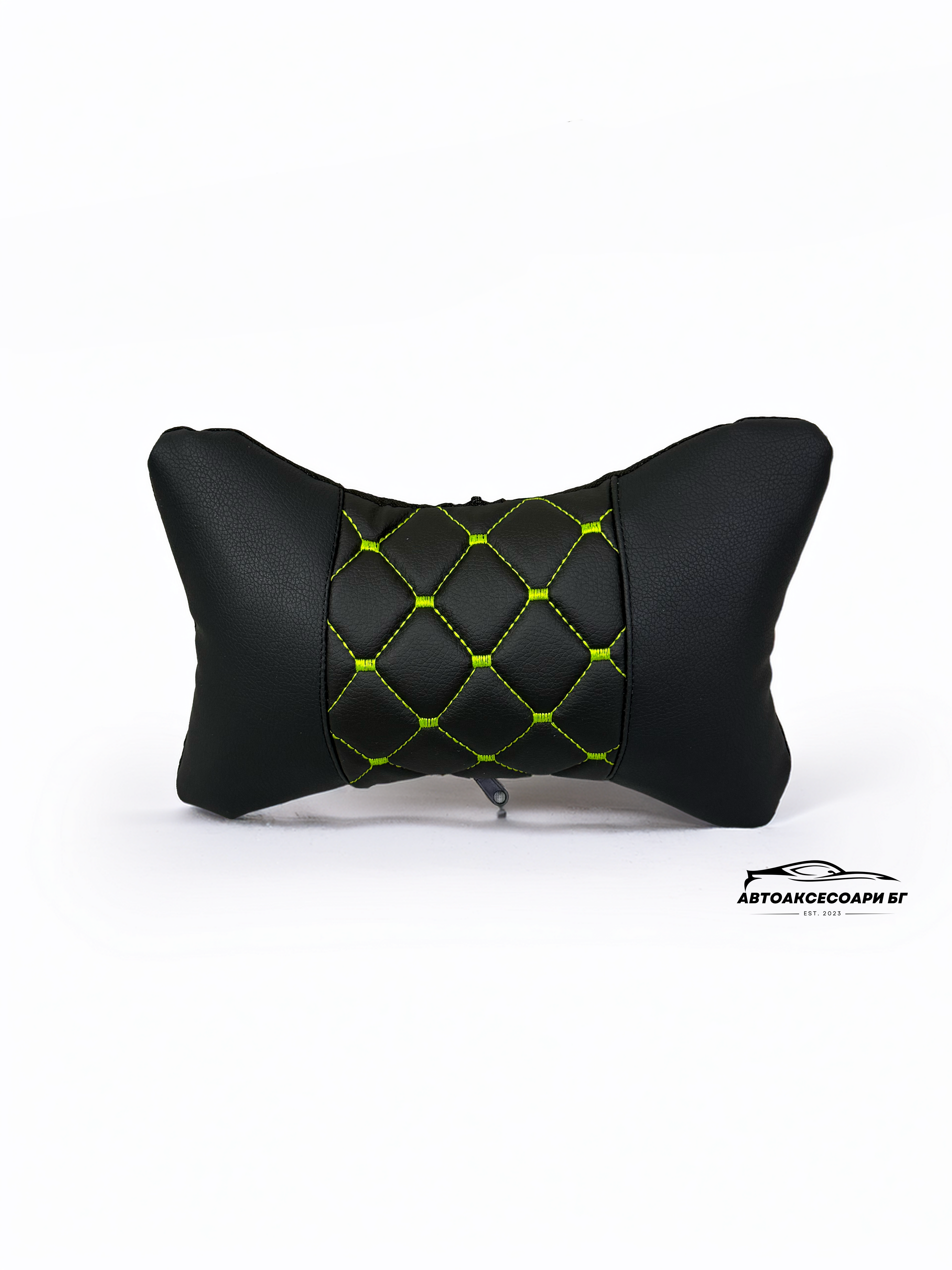 Възглавничка за комфорт и правилна стойка - Черна кожа с жълта бродерия