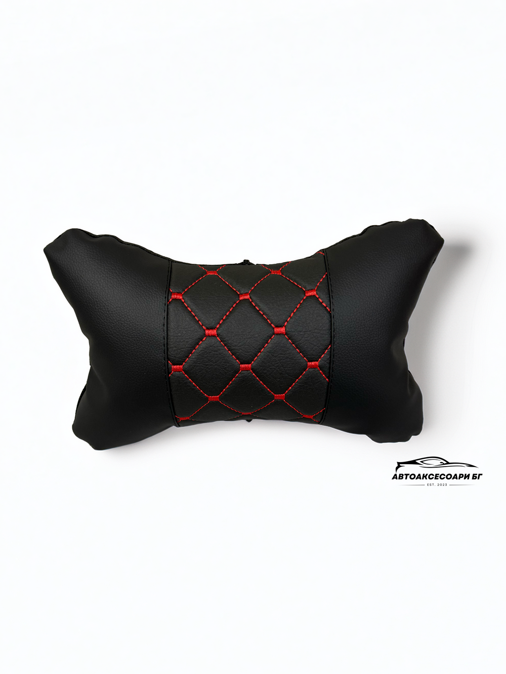 Възглавничка за комфорт и правилна стойка - Черна кожа с червена бродерия