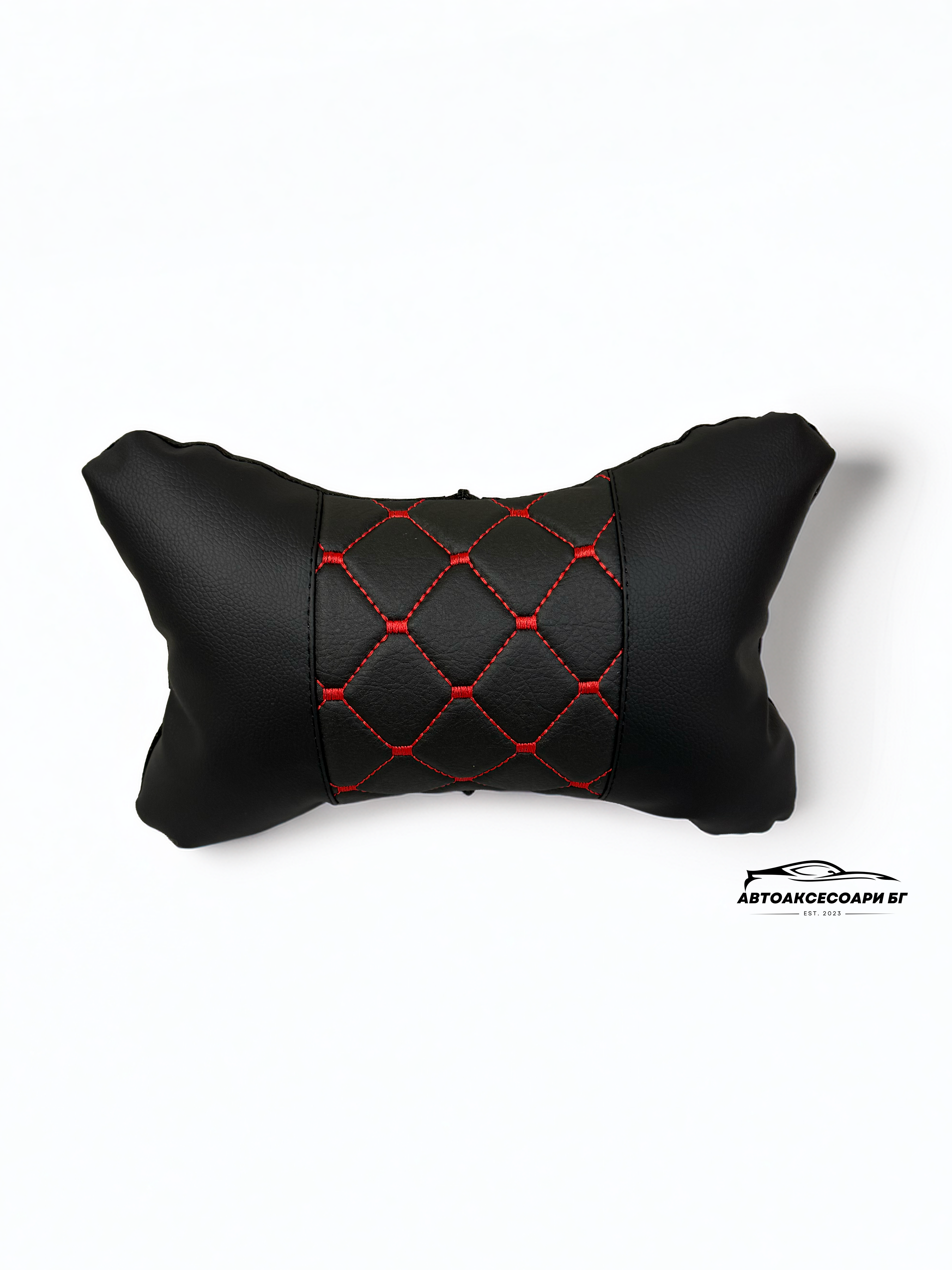 Възглавничка за комфорт и правилна стойка - Черна кожа с червена бродерия