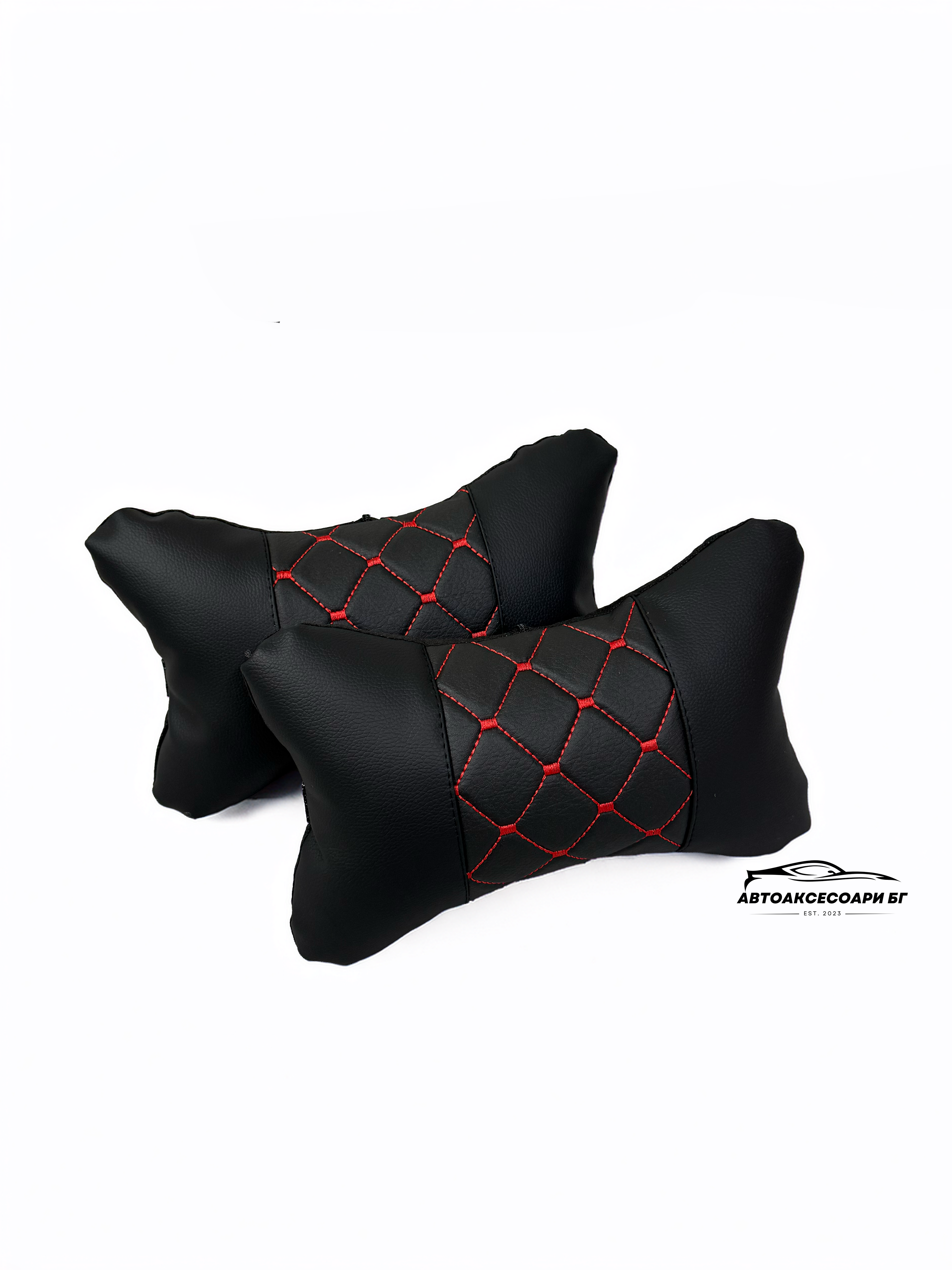 Възглавничка за комфорт и правилна стойка - Черна кожа с червена бродерия