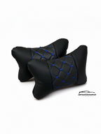 Възглавничка за комфорт и правилна стойка - Черна кожа със синя бродерия
