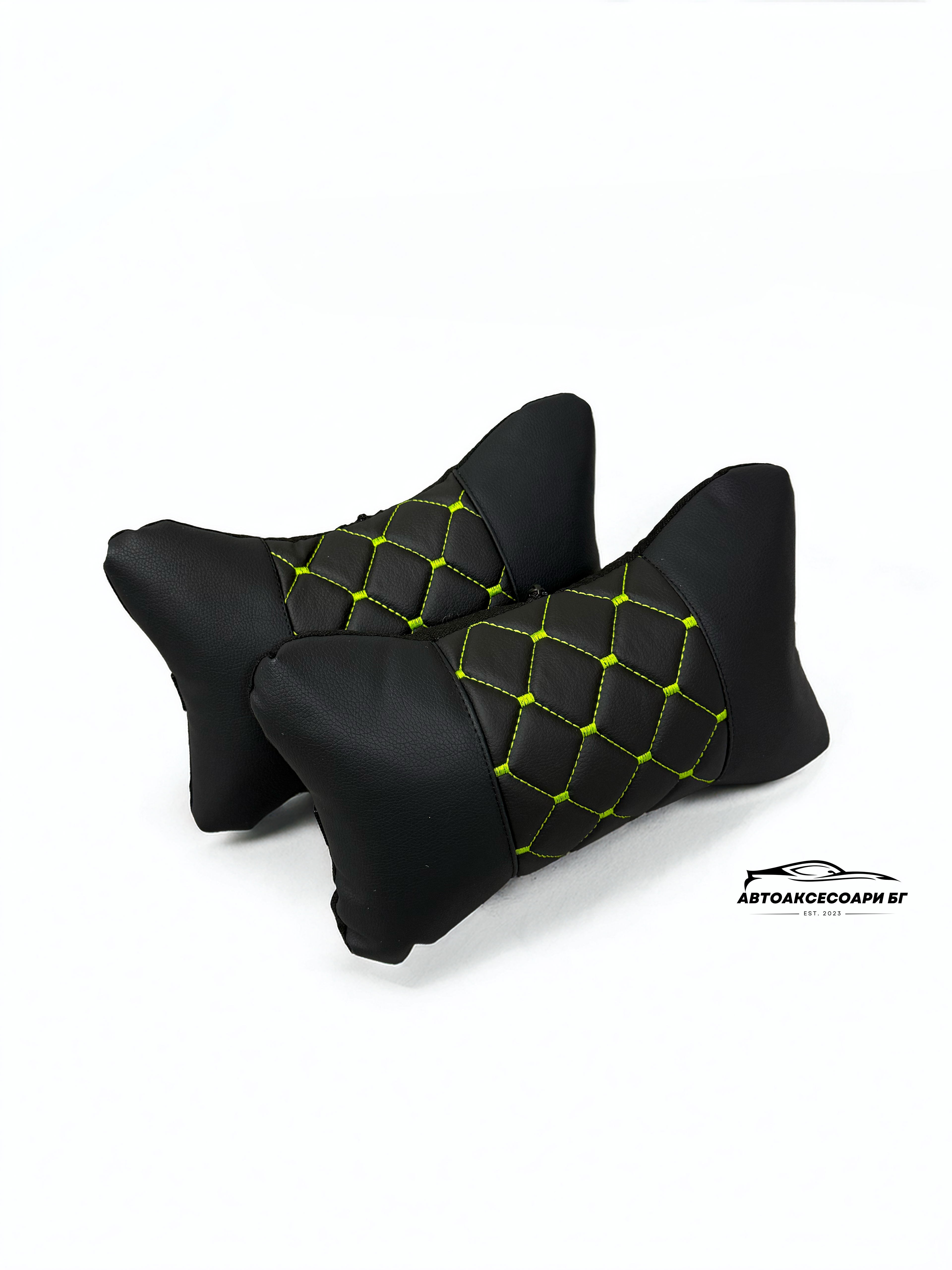 Възглавничка за комфорт и правилна стойка - Черна кожа с жълта бродерия