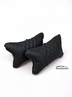 Възглавничка за комфорт и правилна стойка - Черна кожа със синя бродерия тип пчелна пита