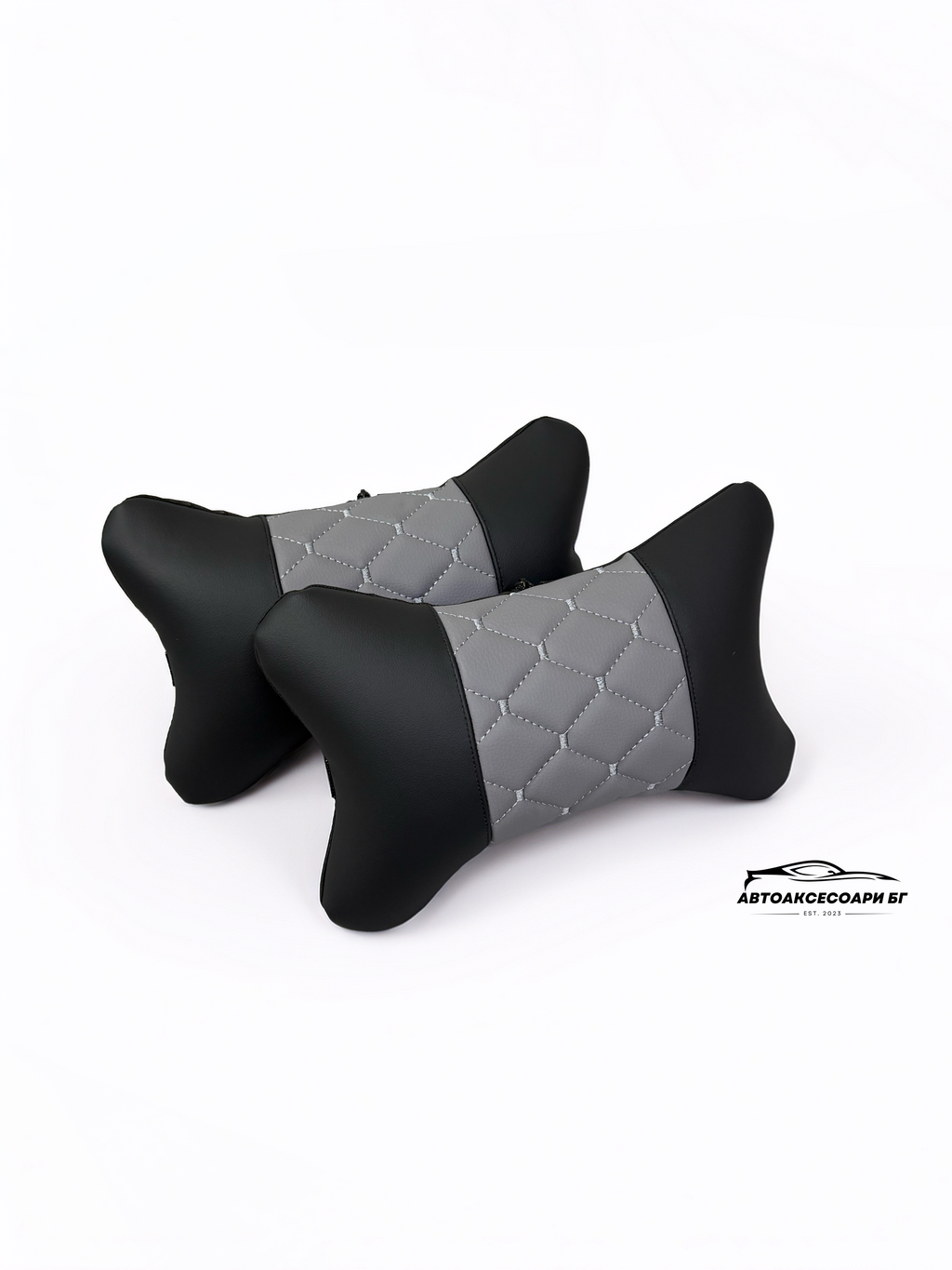 Възглавничка за комфорт и правилна стойка - Черна и сива кожа с бродерия