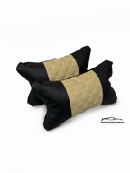 Възглавничка за комфорт и правилна стойка - Черна и бежова кожа с двойна бродерия