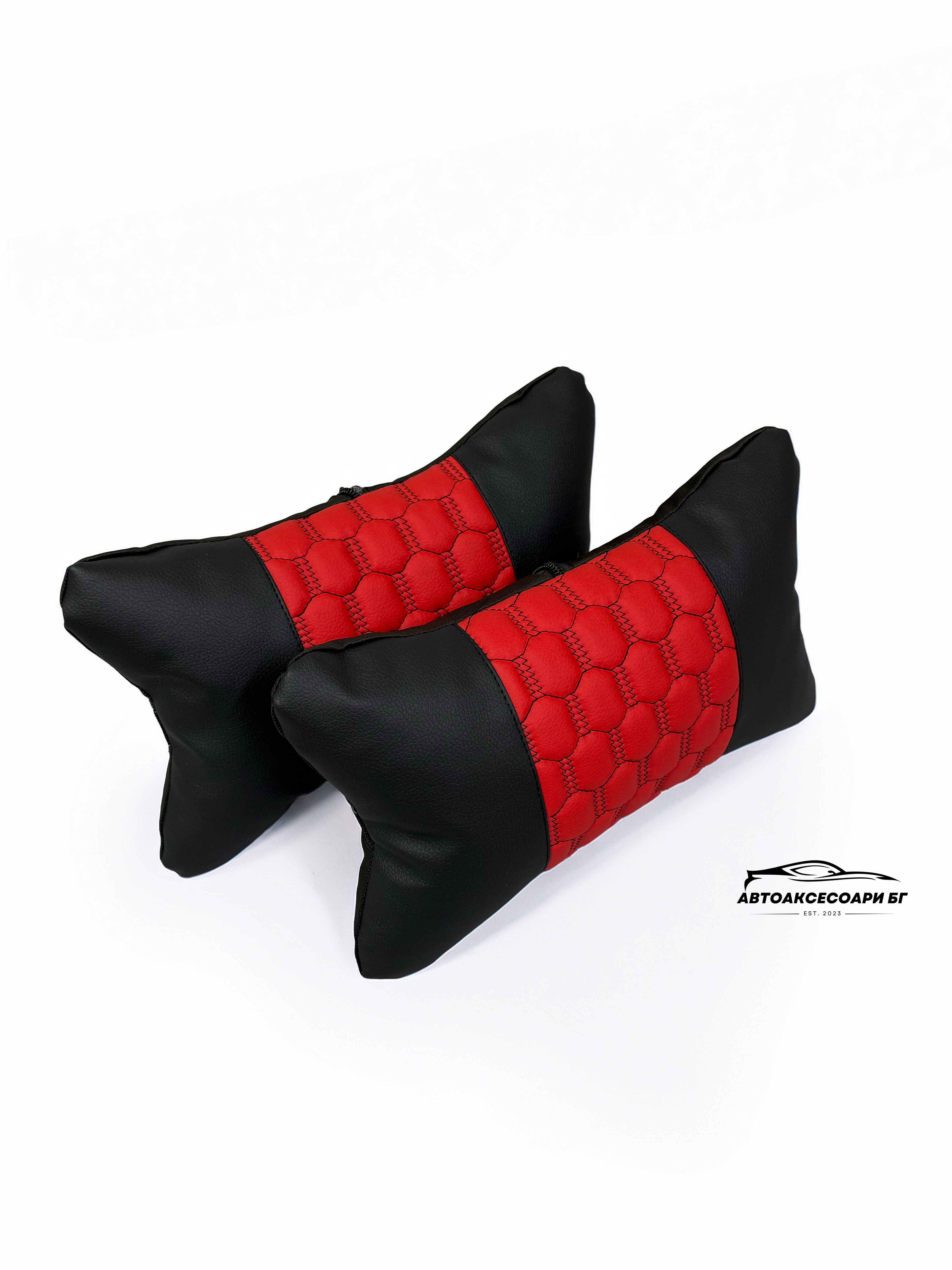 Възглавничка за комфорт и правилна стойка - Червена и черна кожа с бродерия