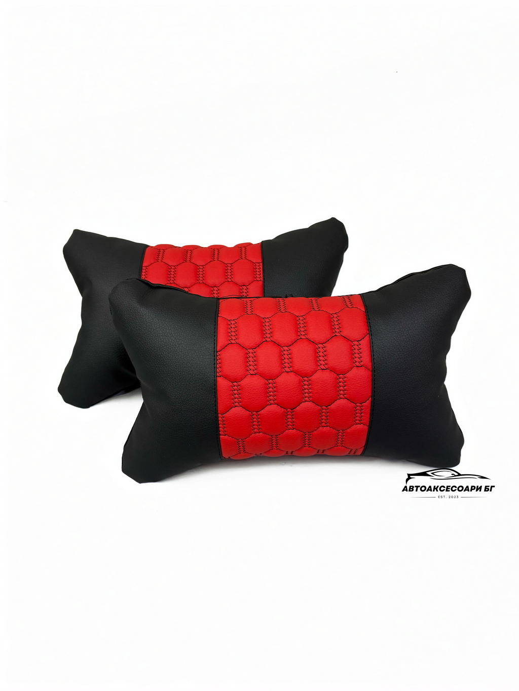 Възглавничка за комфорт и правилна стойка - Червена и черна кожа с бродерия