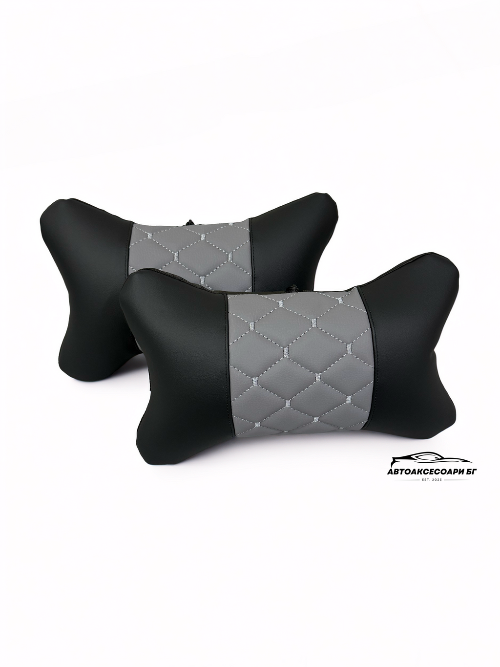 Възглавничка за комфорт и правилна стойка - Черна и сива кожа с бродерия