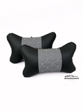 Възглавничка за комфорт и правилна стойка - Черна и сива кожа с бродерия