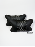 Възглавничка за комфорт и правилна стойка - Черна кожа с бяла бродерия тип пчелна пита
