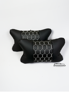 Възглавничка за комфорт и правилна стойка - Черна кожа с бяла бродерия тип пчелна пита