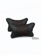 Възглавничка за комфорт и правилна стойка - Черна кожа с червена бродерия тип пчелна пита