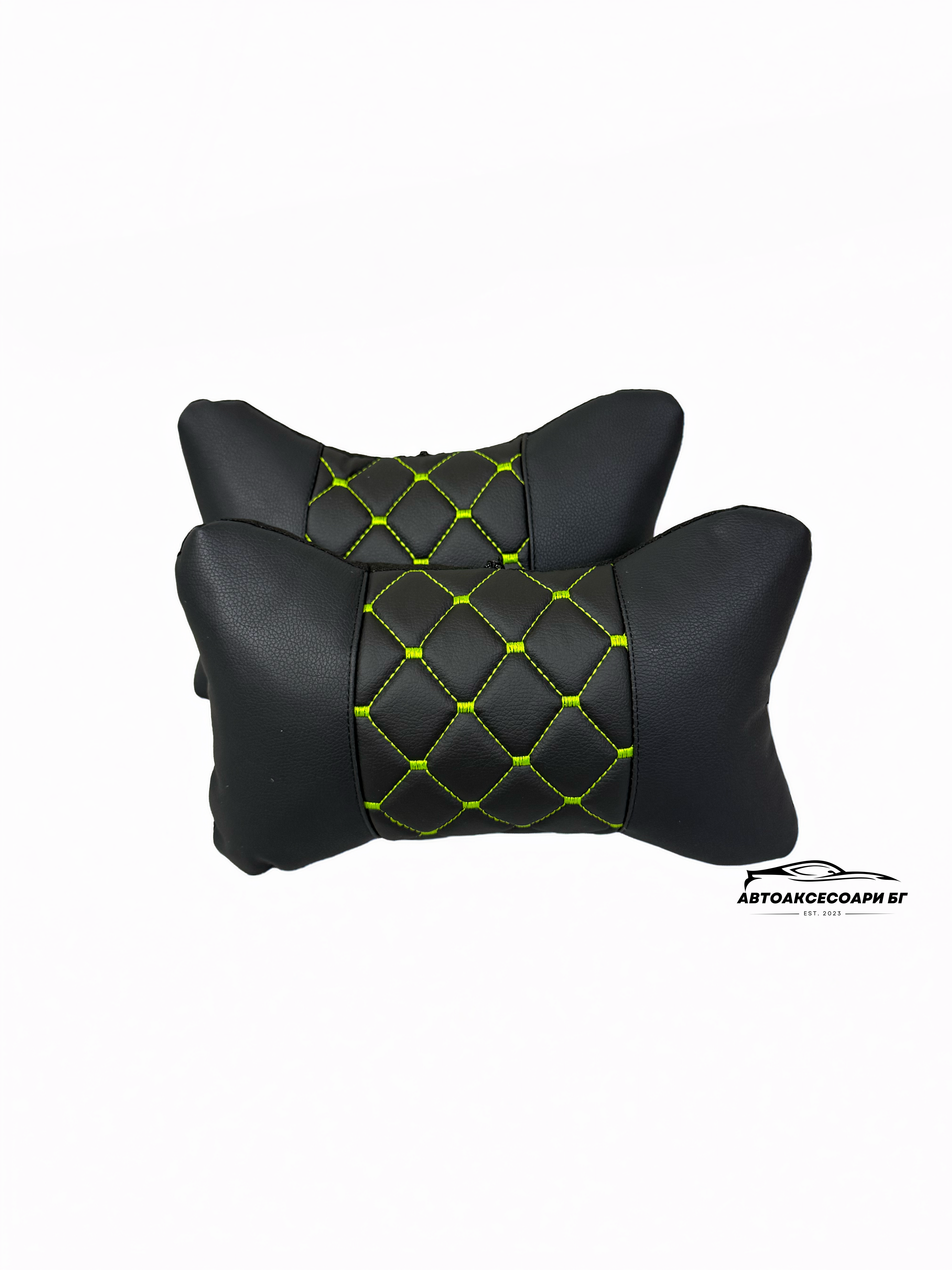 Възглавничка за комфорт и правилна стойка - Черна кожа с жълта бродерия