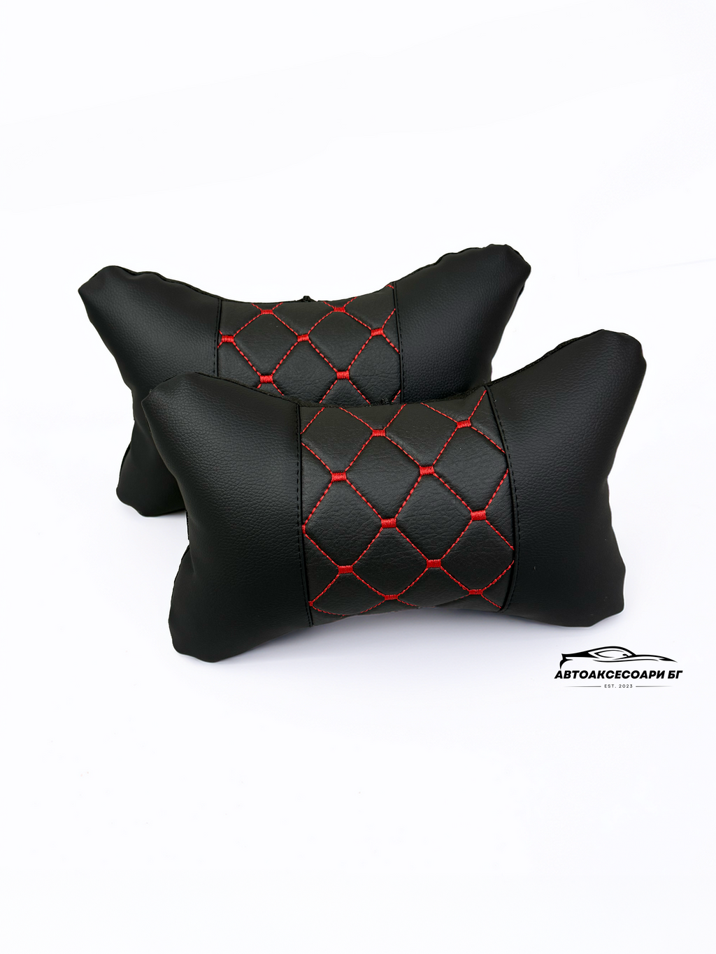 Възглавничка за комфорт и правилна стойка - Черна кожа с червена бродерия