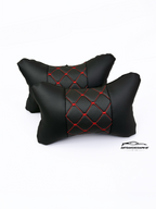 Възглавничка за комфорт и правилна стойка - Черна кожа с червена бродерия