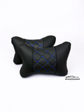 Възглавничка за комфорт и правилна стойка - Черна кожа със синя бродерия